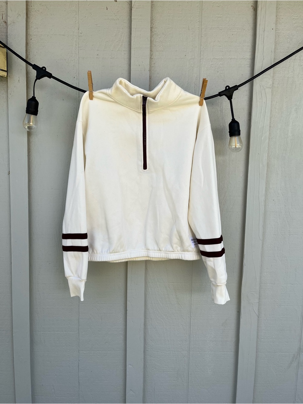 Aeropostale Cream Quarter-Zip Pullover with Maroon Accent Stripes